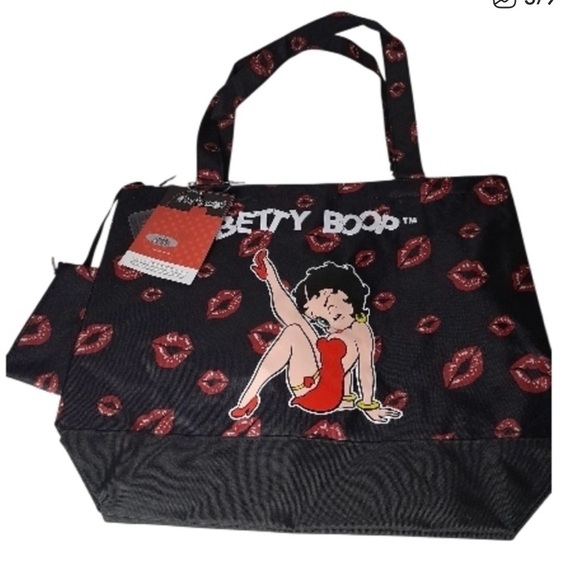 Betty Boop Handbags - Betty Boop Black and Red Kiss Print Tote